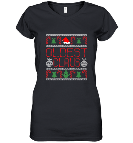 Oldest Claus Santa Hat Christmas Gift Matching Family Ugly Women's V-Neck T-Shirt Women's V-Neck T-Shirt / Black / S Women's V-Neck T-Shirt - FordPhuMy