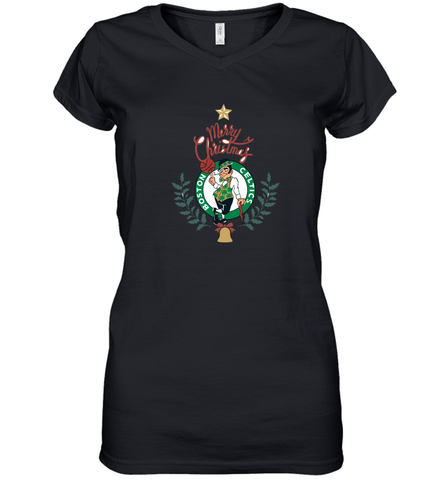 NBA Boston Celtics Logo merry Christmas gilf Women's V-Neck T-Shirt Women's V-Neck T-Shirt / Black / S Women's V-Neck T-Shirt - FordPhuMy
