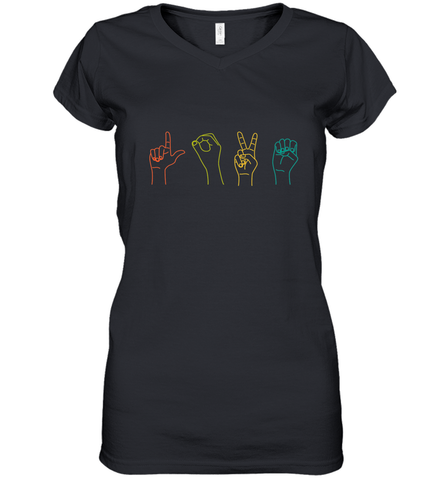 Love ASL Sign language Alphabet Valentines Day Gift idea Women's V-Neck T-Shirt Women's V-Neck T-Shirt / Black / S Women's V-Neck T-Shirt - FordPhuMy