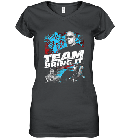 WWE The Rock Team Bring It Women's V-Neck T-Shirt Women's V-Neck T-Shirt / Black / S Women's V-Neck T-Shirt - FordPhuMy