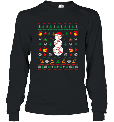 Christmas Baseball Snowman Reindeer In A Santa Hat Pajama Long Sleeve T-Shirt Long Sleeve T-Shirt / Black / S Long Sleeve T-Shirt - FordPhuMy