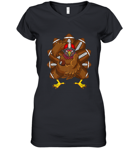Cool Turkey Football Feathers Funny Thanksgiving Sports Women's V-Neck T-Shirt Women's V-Neck T-Shirt / Black / S Women's V-Neck T-Shirt - FordPhuMy
