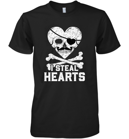 I Steal Hearts Valentine's Day Pirate Skull Art Graphics Men's Premium T-Shirt Men's Premium T-Shirt / Black / XS Men's Premium T-Shirt - FordPhuMy