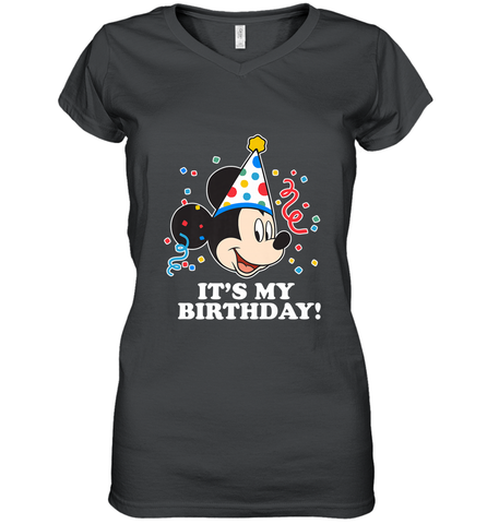 Disney Mickey Mouse It�s My Birthday Women's V-Neck T-Shirt Women's V-Neck T-Shirt / Black / S Women's V-Neck T-Shirt - FordPhuMy