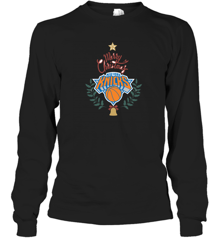 NBA New York Knicks Logo merry Christmas gilf Long Sleeve T-Shirt Long Sleeve T-Shirt / Black / S Long Sleeve T-Shirt - FordPhuMy