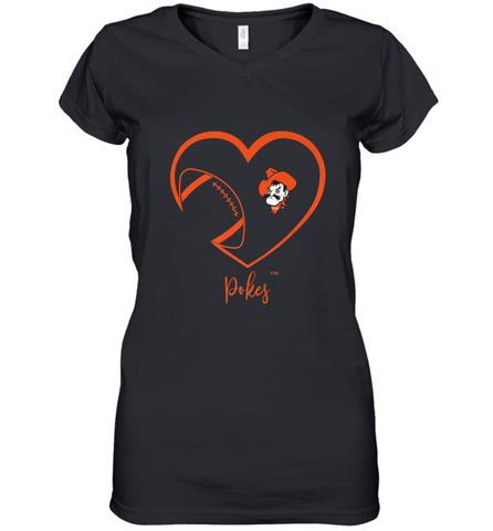Oklahoma State Cowboys Football Inside Heart Team Women's V-Neck T-Shirt Women's V-Neck T-Shirt / Black / S Women's V-Neck T-Shirt - FordPhuMy