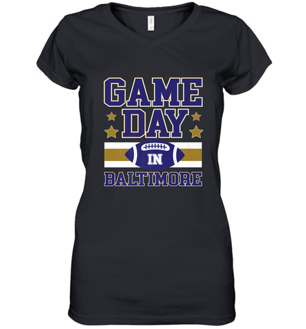 NFL Baltimore MD. Game Day Football Home Team Women's V-Neck T-Shirt Women's V-Neck T-Shirt / Black / S Women's V-Neck T-Shirt - FordPhuMy