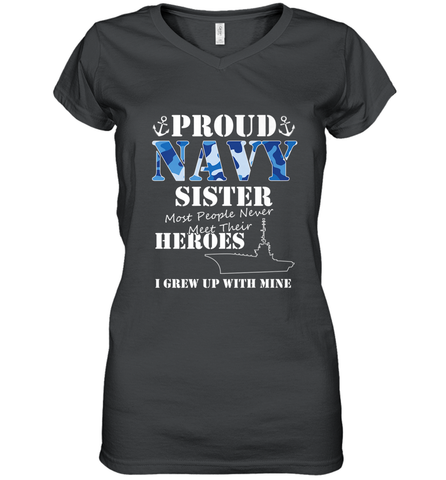 US Military Proud Navy Sister Men or Women Women's V-Neck T-Shirt Women's V-Neck T-Shirt / Black / S Women's V-Neck T-Shirt - FordPhuMy