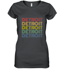 Vintage 1980s Style Detroit Michigan Women's V-Neck T-Shirt Women's V-Neck T-Shirt - FordPhuMy