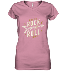 Peace Rock and Roll Love Music Guitar Retro Hippie Women's V-Neck T-Shirt Women's V-Neck T-Shirt - FordPhuMy