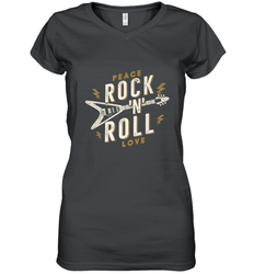 Peace Rock and Roll Love Music Guitar Retro Hippie Women's V-Neck T-Shirt