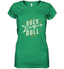 Peace Rock and Roll Love Music Guitar Retro Hippie Women's V-Neck T-Shirt Women's V-Neck T-Shirt - FordPhuMy