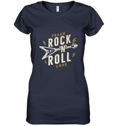 Peace Rock and Roll Love Music Guitar Retro Hippie Women's V-Neck T-Shirt