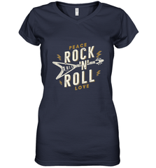 Peace Rock and Roll Love Music Guitar Retro Hippie Women's V-Neck T-Shirt Women's V-Neck T-Shirt - FordPhuMy
