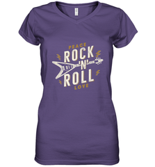 Peace Rock and Roll Love Music Guitar Retro Hippie Women's V-Neck T-Shirt Women's V-Neck T-Shirt - FordPhuMy