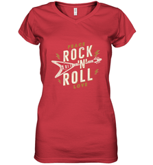 Peace Rock and Roll Love Music Guitar Retro Hippie Women's V-Neck T-Shirt Women's V-Neck T-Shirt - FordPhuMy