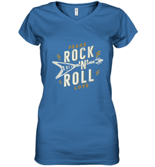 Peace Rock and Roll Love Music Guitar Retro Hippie Women's V-Neck T-Shirt Women's V-Neck T-Shirt - FordPhuMy