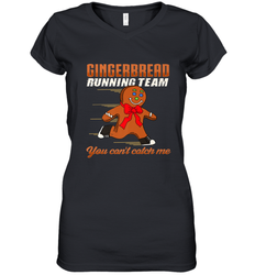 Christmas Gingerbread Man Cookie Gingerbread Running Team Women's V-Neck T-Shirt