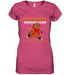 Christmas Gingerbread Man Cookie Gingerbread Running Team Women's V-Neck T-Shirt Women's V-Neck T-Shirt - FordPhuMy
