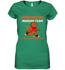 Christmas Gingerbread Man Cookie Gingerbread Running Team Women's V-Neck T-Shirt Women's V-Neck T-Shirt - FordPhuMy