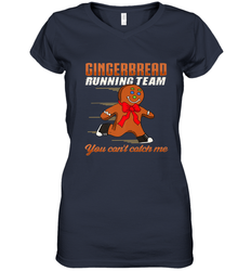 Christmas Gingerbread Man Cookie Gingerbread Running Team Women's V-Neck T-Shirt