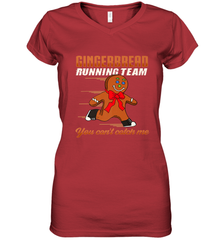 Christmas Gingerbread Man Cookie Gingerbread Running Team Women's V-Neck T-Shirt Women's V-Neck T-Shirt - FordPhuMy