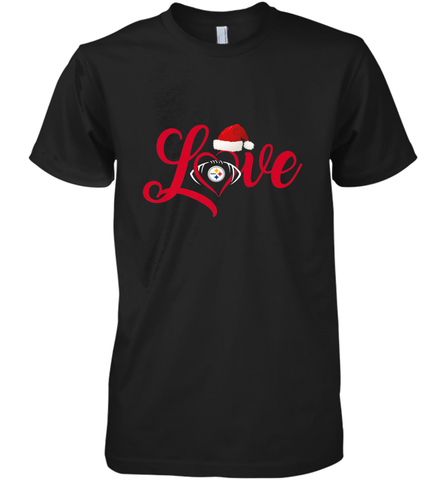 NFL Pittsburgh Steelers Logo Christmas Santa Hat Love Heart Football Team Men's Premium T-Shirt Men's Premium T-Shirt / Black / XS Men's Premium T-Shirt - FordPhuMy