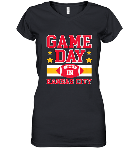 NFL Kansas City Game Day Football Home Team Women's V-Neck T-Shirt Women's V-Neck T-Shirt / Black / S Women's V-Neck T-Shirt - FordPhuMy