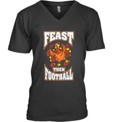 Funny Thanksgiving Turkey Feast Than Football Men's V-Neck
