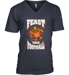 Funny Thanksgiving Turkey Feast Than Football Men's V-Neck