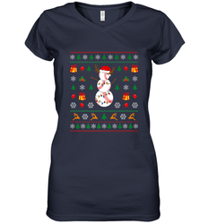 Christmas Baseball Snowman Reindeer In A Santa Hat Pajama Women's V-Neck T-Shirt