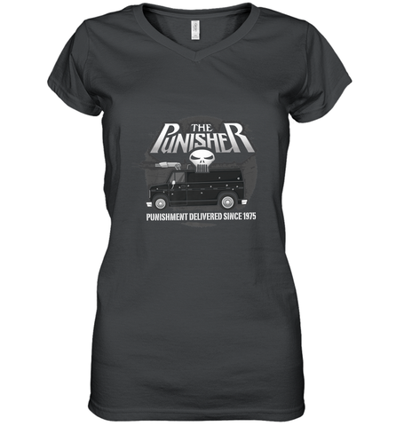 Marvel The Punisher Battle Van Since 1975 Women's V-Neck T-Shirt Women's V-Neck T-Shirt / Black / S Women's V-Neck T-Shirt - FordPhuMy