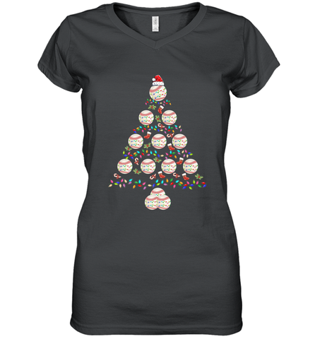 Baseball Balls Christmas Tree lights Xmas Gift Holiday Women's V-Neck T-Shirt Women's V-Neck T-Shirt / Black / S Women's V-Neck T-Shirt - FordPhuMy