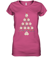 Baseball Balls Christmas Tree lights Xmas Gift Holiday Women's V-Neck T-Shirt Women's V-Neck T-Shirt - FordPhuMy