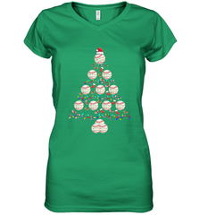 Baseball Balls Christmas Tree lights Xmas Gift Holiday Women's V-Neck T-Shirt Women's V-Neck T-Shirt - FordPhuMy