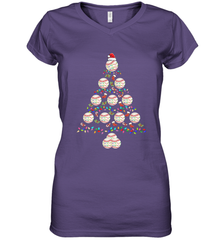 Baseball Balls Christmas Tree lights Xmas Gift Holiday Women's V-Neck T-Shirt Women's V-Neck T-Shirt - FordPhuMy