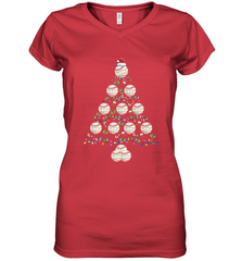 Baseball Balls Christmas Tree lights Xmas Gift Holiday Women's V-Neck T-Shirt Women's V-Neck T-Shirt - FordPhuMy