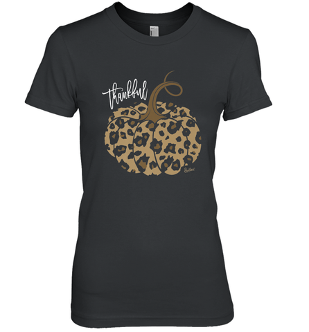 Mens Womens Thankful Pumpkin Fall Leopard Print Women's Premium T-Shirt Women's Premium T-Shirt / Black / XS Women's Premium T-Shirt - FordPhuMy