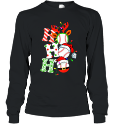 HO HO HO Baseball Santa Hat Christmas Long Sleeve T-Shirt