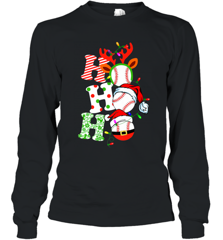 HO HO HO Baseball Santa Hat Christmas Long Sleeve T-Shirt Long Sleeve T-Shirt / Black / S Long Sleeve T-Shirt - FordPhuMy
