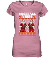 Baseball Vibes Christmas Baseball Player Santa Gift Holiday Women's V-Neck T-Shirt Women's V-Neck T-Shirt - FordPhuMy