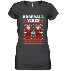 Baseball Vibes Christmas Baseball Player Santa Gift Holiday Women's V-Neck T-Shirt