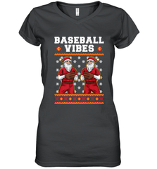 Baseball Vibes Christmas Baseball Player Santa Gift Holiday Women's V-Neck T-Shirt Women's V-Neck T-Shirt - FordPhuMy