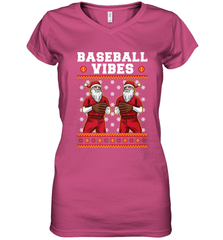 Baseball Vibes Christmas Baseball Player Santa Gift Holiday Women's V-Neck T-Shirt Women's V-Neck T-Shirt - FordPhuMy