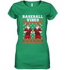 Baseball Vibes Christmas Baseball Player Santa Gift Holiday Women's V-Neck T-Shirt Women's V-Neck T-Shirt - FordPhuMy