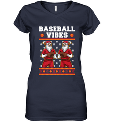 Baseball Vibes Christmas Baseball Player Santa Gift Holiday Women's V-Neck T-Shirt