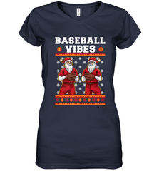 Baseball Vibes Christmas Baseball Player Santa Gift Holiday Women's V-Neck T-Shirt Women's V-Neck T-Shirt - FordPhuMy