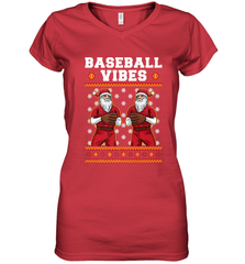 Baseball Vibes Christmas Baseball Player Santa Gift Holiday Women's V-Neck T-Shirt Women's V-Neck T-Shirt - FordPhuMy