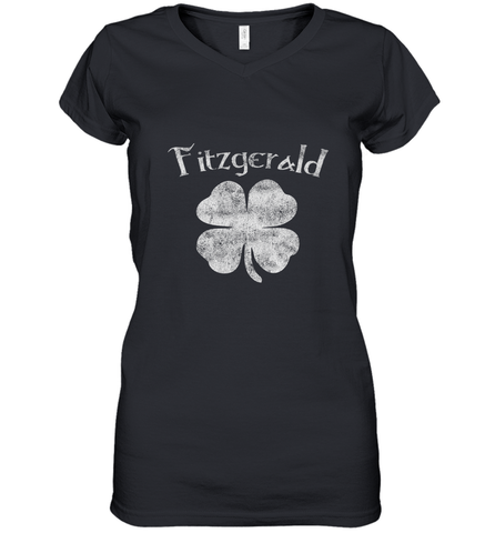 Vintage Fitzgerald Irish Shamrock St Patty's Day Women's V-Neck T-Shirt Women's V-Neck T-Shirt / Black / S Women's V-Neck T-Shirt - FordPhuMy
