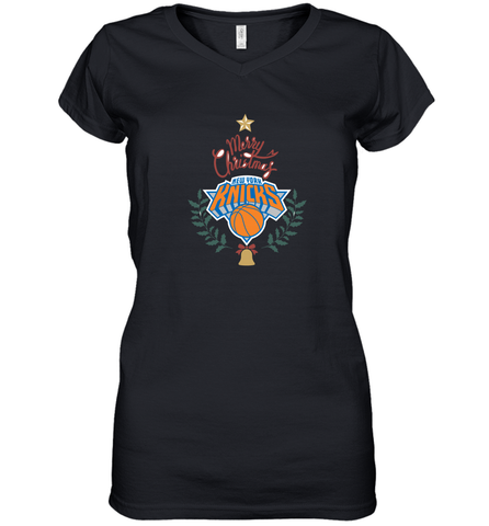 NBA New York Knicks Logo merry Christmas gilf Women's V-Neck T-Shirt Women's V-Neck T-Shirt / Black / S Women's V-Neck T-Shirt - FordPhuMy